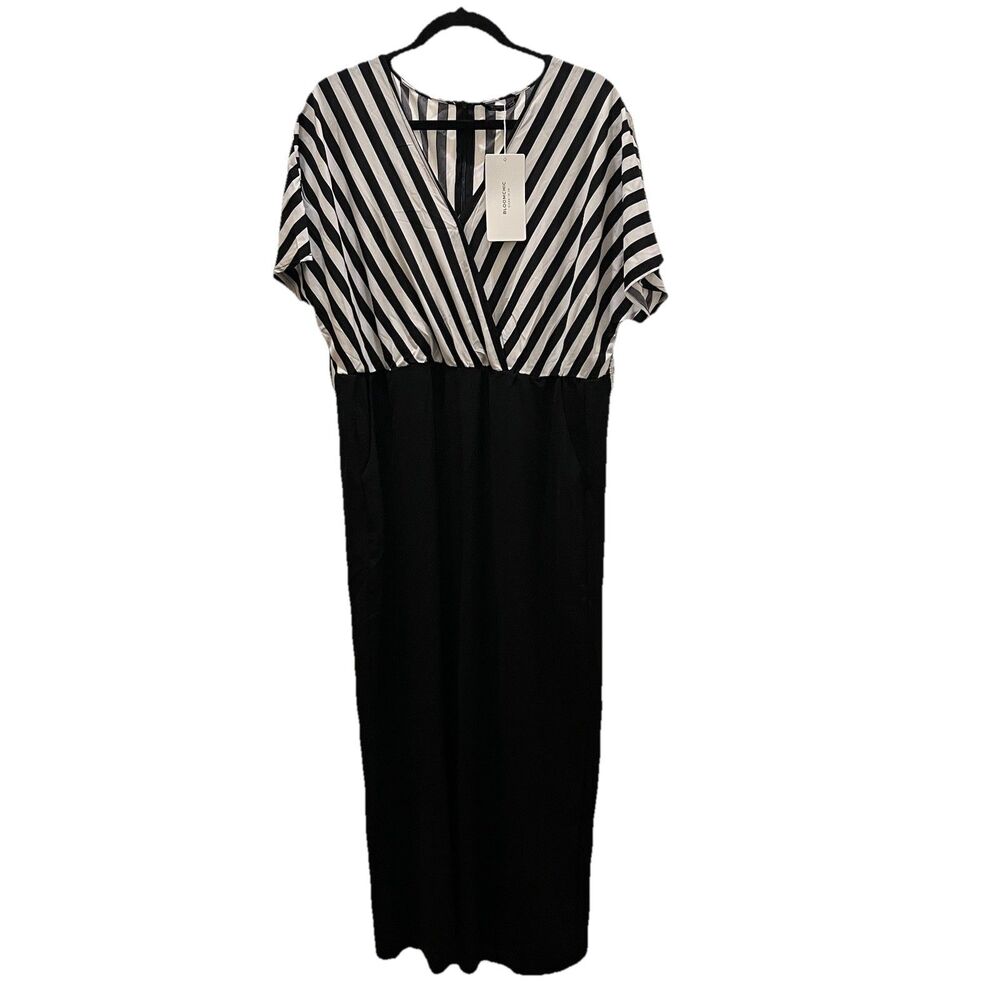 Bloomchic Faux Wrap Jumpsuit  Womens Size 12 Black White Striped Jumper Romper